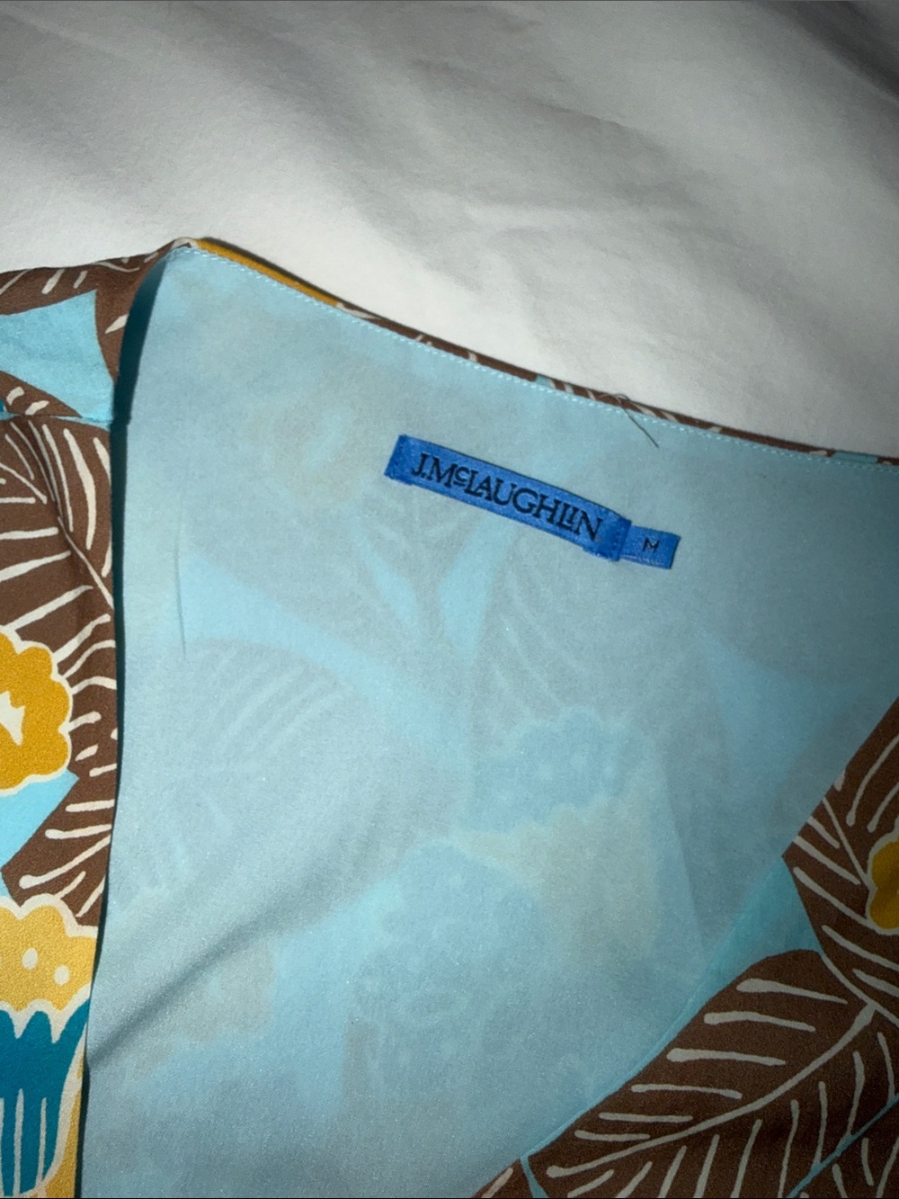 J. McLaughlin Wrap Dress in Blue and Mustard Floral - Picture 2 of 4